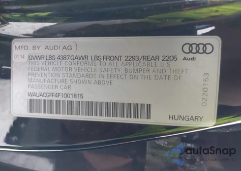 2015 Audi A3 1.8T Premium z USA, uszkodzony, nr VIN WAUACGFF4F1001815